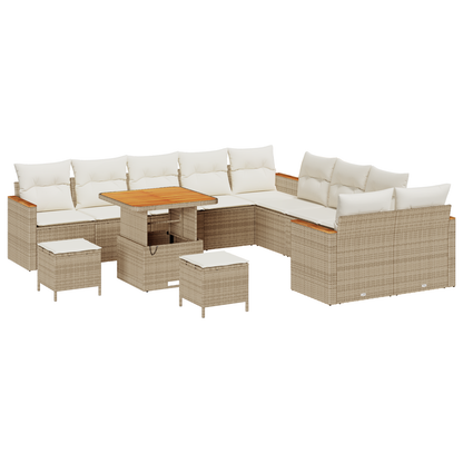 13-delige Tuinbankenset met kussens poly rattan acacia beige