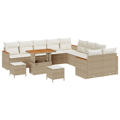 13-delige Tuinbankenset met kussens poly rattan acacia beige
