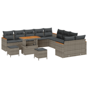 Tuinbankenset poly rattan acacia 13-delig grijs