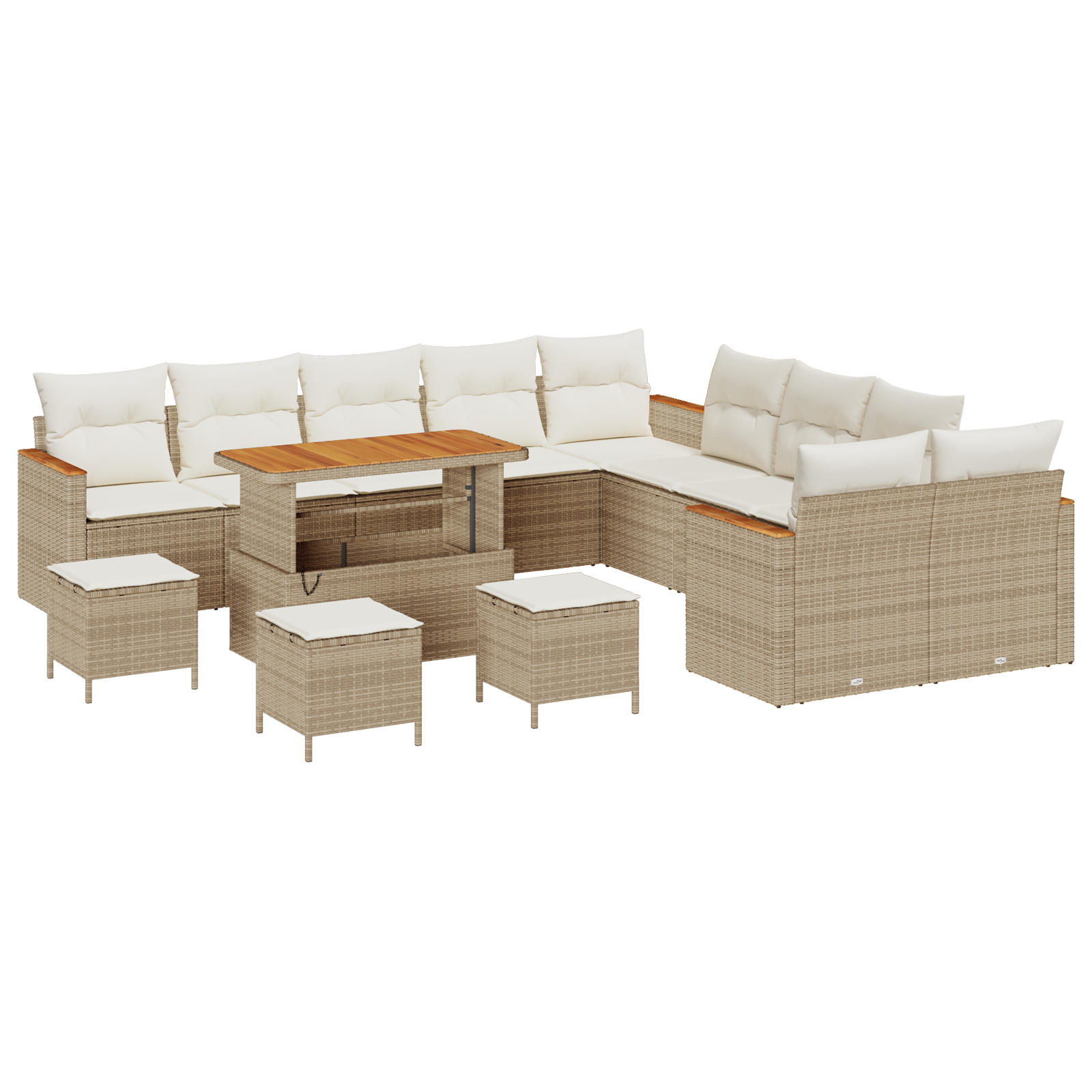 14-delige Tuinbankenset met kussens poly rattan acacia beige
