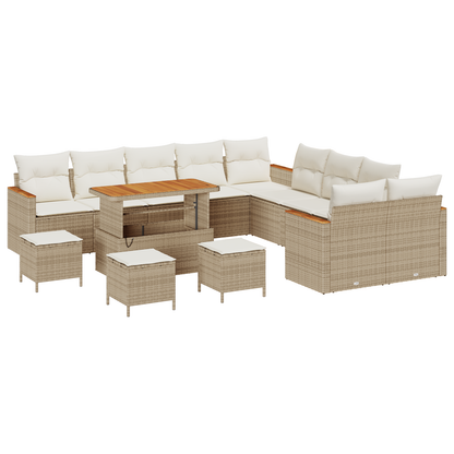 14-delige Tuinbankenset met kussens poly rattan acacia beige