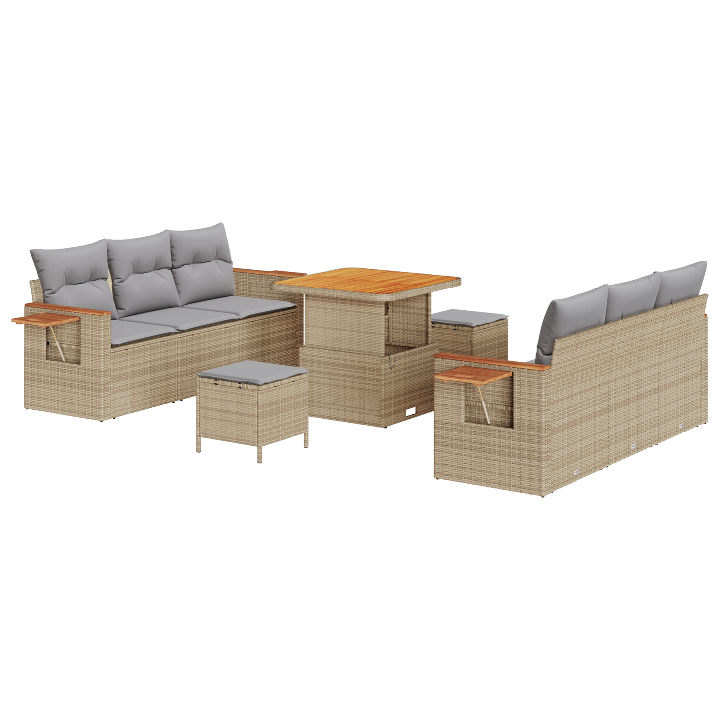 9-delige Tuinbankenset met kussens poly rattan acacia beige