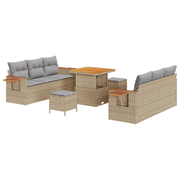 Tuinbankenset 9-delig poly rattan acacia hout beige