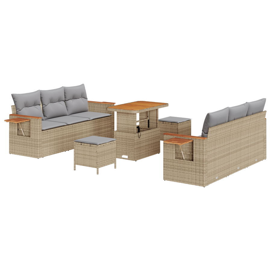 9-delige Tuinbankenset met kussens poly rattan acacia beige