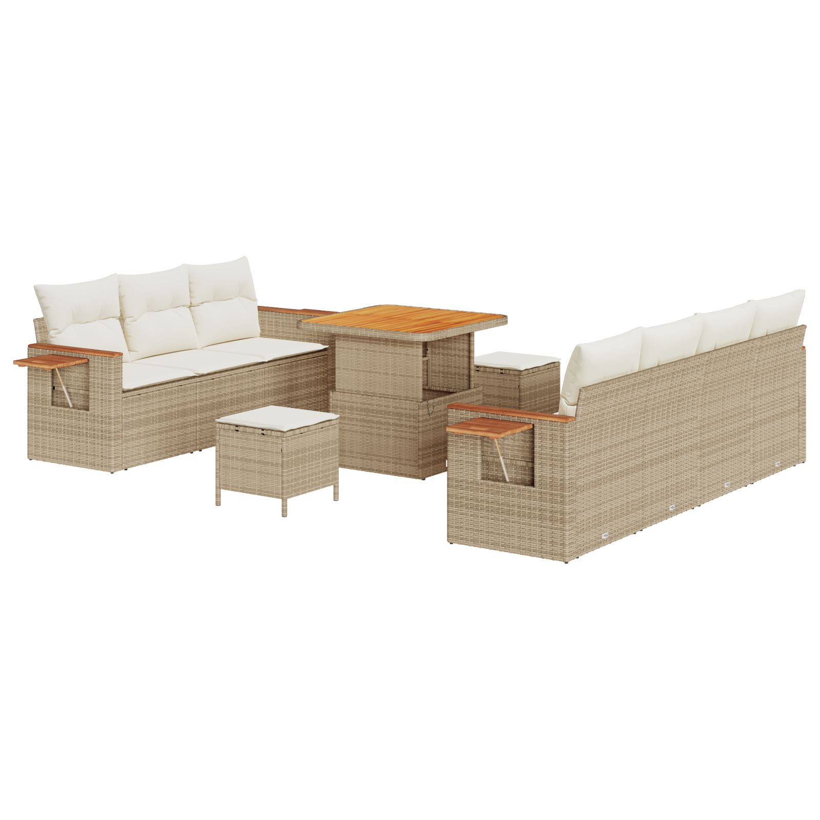 10-delige Tuinbankenset met kussens poly rattan acacia beige