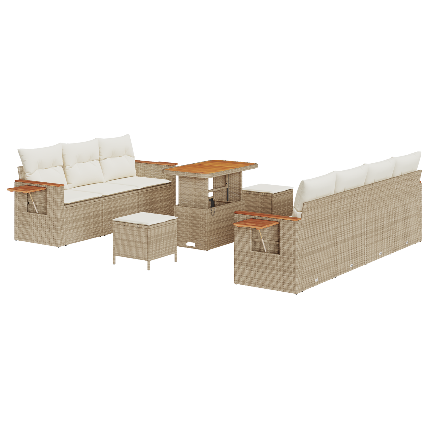 10-delige Tuinbankenset met kussens poly rattan acacia beige