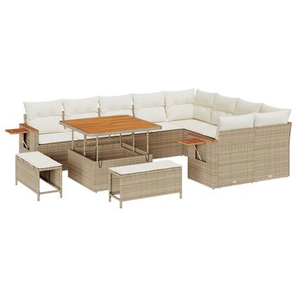 12-delige Tuinbankenset met kussens poly rattan acacia beige