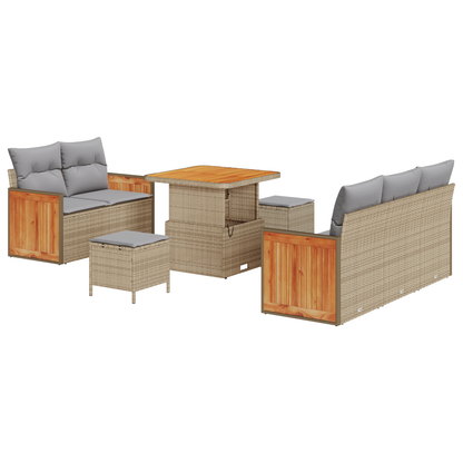 8-delige Tuinbankenset met kussens poly rattan acacia beige