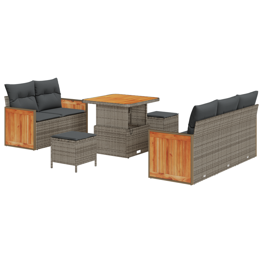 8-delige Tuinbankenset met kussens poly rattan acacia grijs