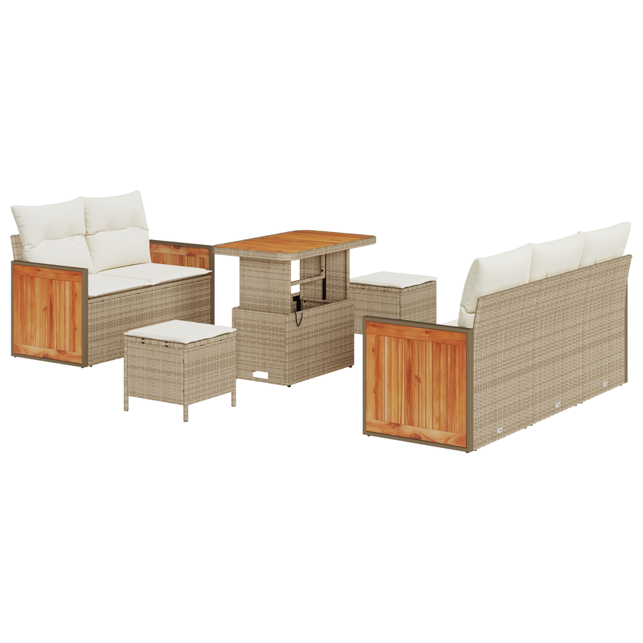 8-delige Tuinbankenset met kussens poly rattan acacia beige
