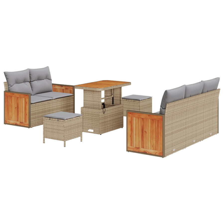 8-delige Tuinbankenset met kussens poly rattan acacia beige