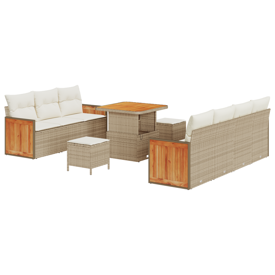 10-delige Tuinbankenset met kussens poly rattan acacia beige