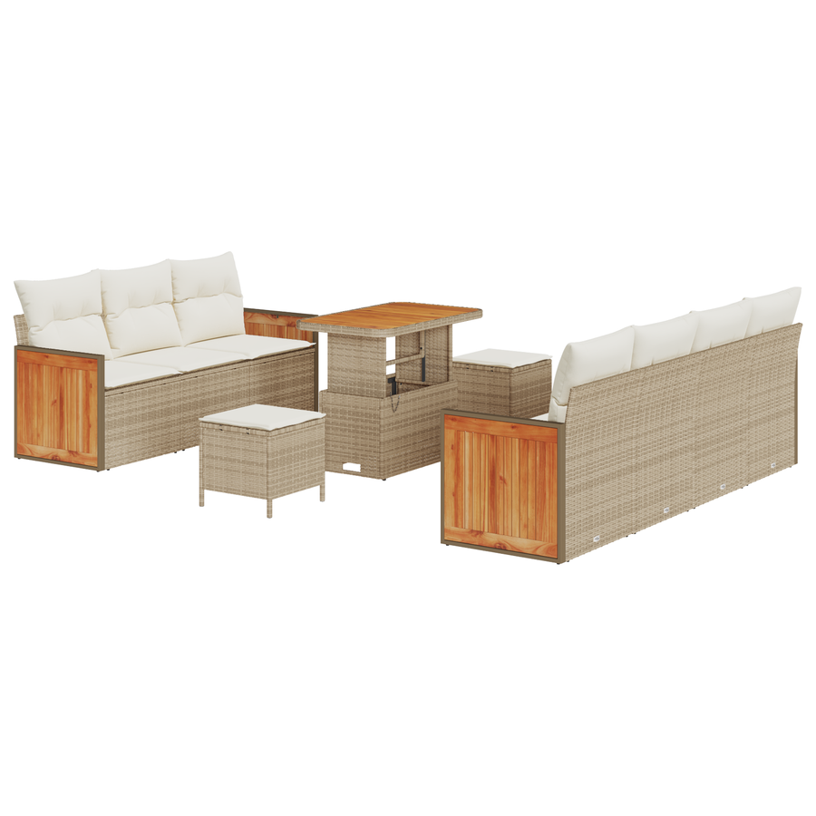 10-delige Tuinbankenset met kussens poly rattan acacia beige