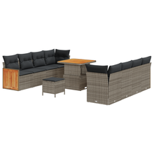 11-delige Tuinbankenset met kussens poly rattan acacia grijs
