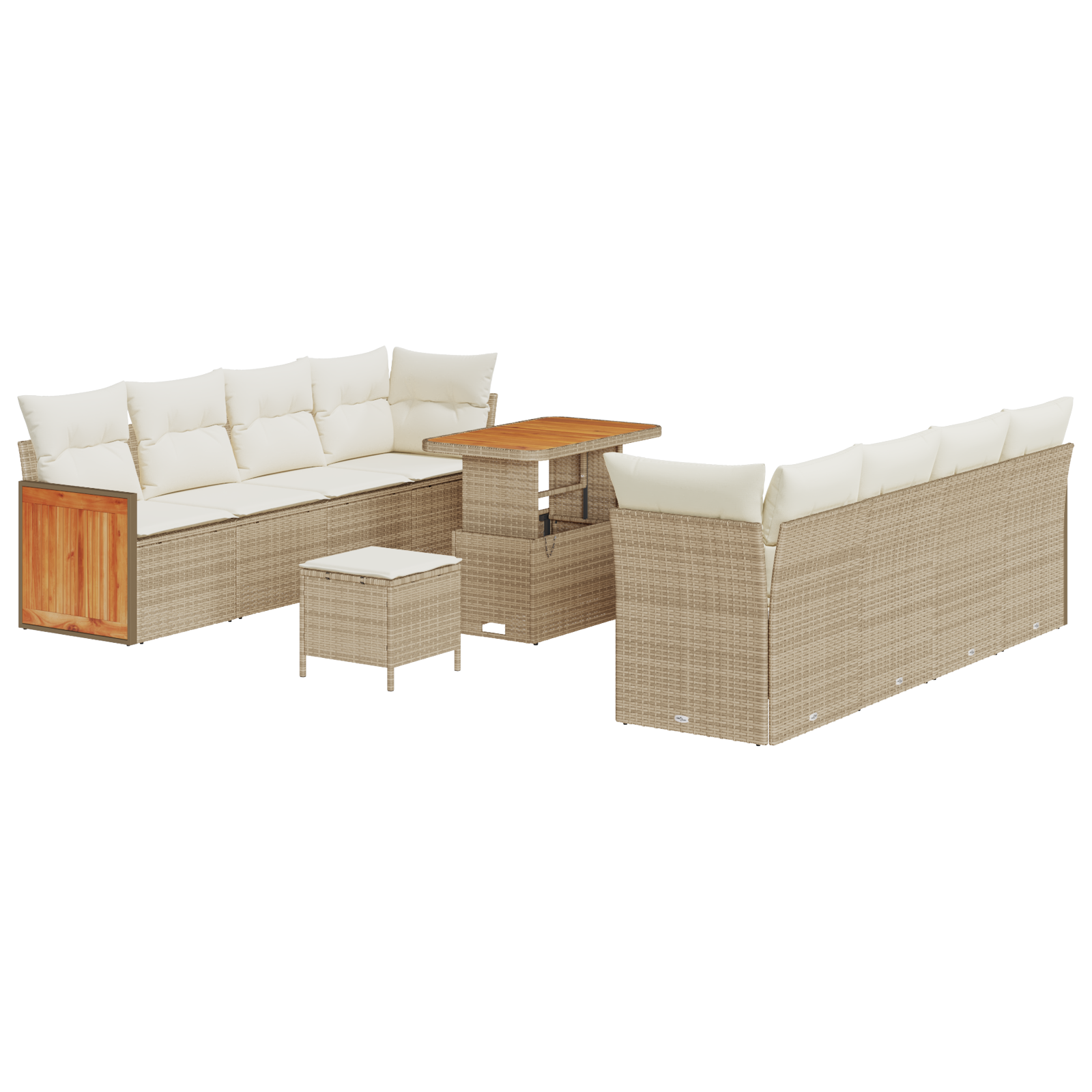 11-delige Tuinbankenset met kussens poly rattan acacia beige