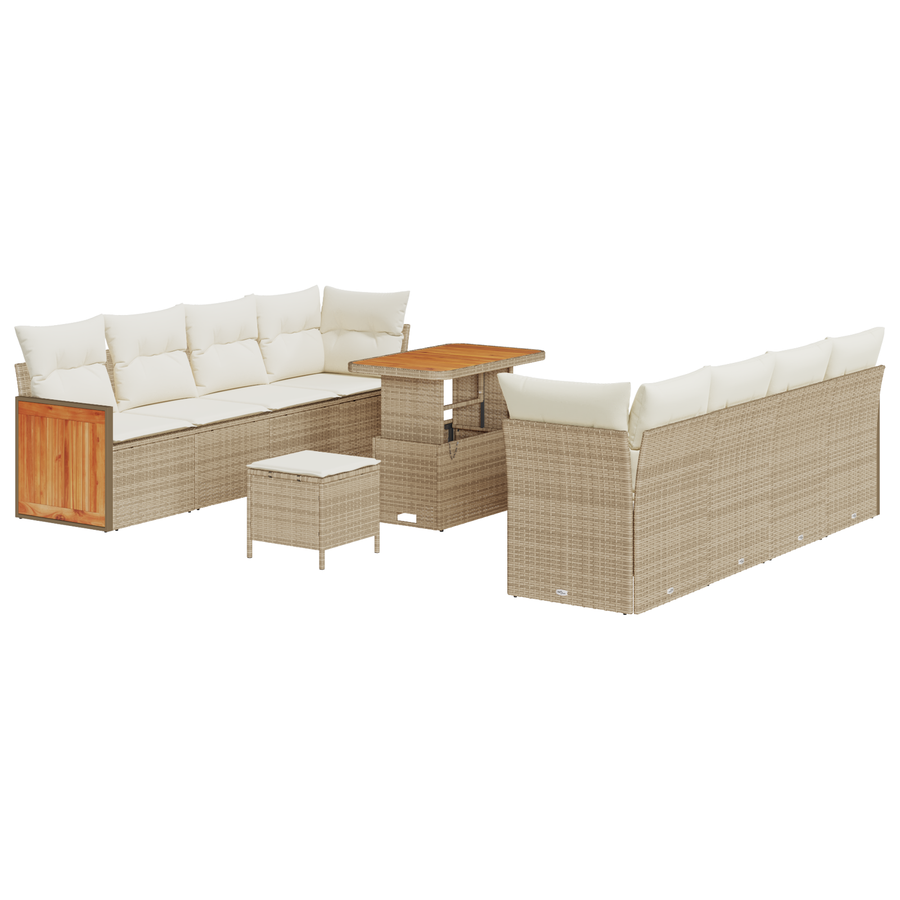 11-delige Tuinbankenset met kussens poly rattan acacia beige