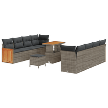 11-delige Tuinbankenset met kussens poly rattan acacia grijs