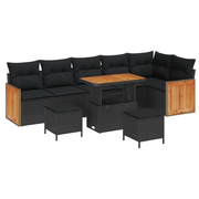 Loungebankenset 9-delig zwart poly rotan staal