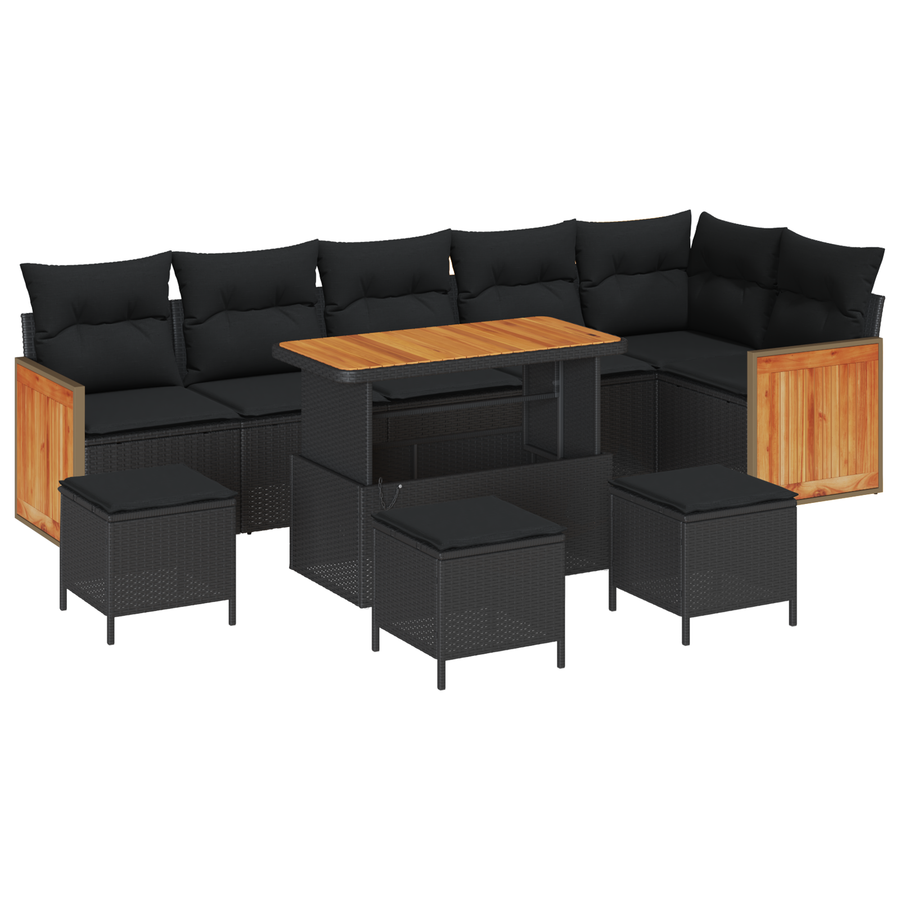 10-delige tuinsofa set met kussens zwart poly rattan acacia