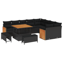 12-delige ligbed set met kussens zwart poly rattan acacia