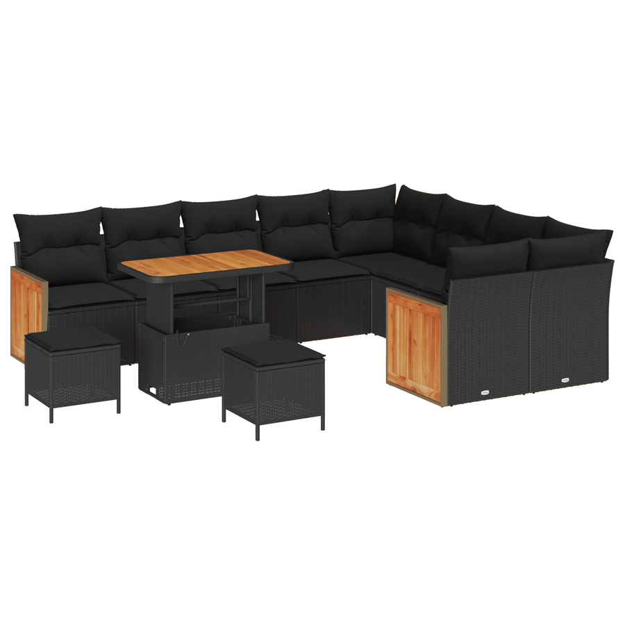 12-delige tuinsofa set met kussens zwart poly rattan acacia