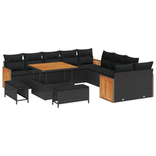 13-delige Tuinbank Set met Kussens Zwart Poly Rattan Acacia