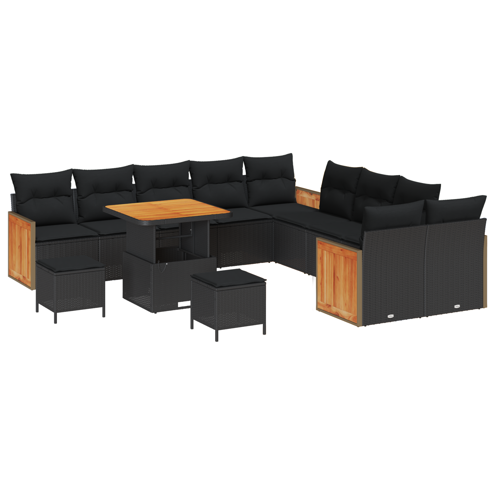 13-delige Tuin Sofa Set met Kussens Zwart Poly Rattan Acacia