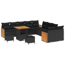 13-delige Tuin Sofa Set met Kussens Zwart Poly Rattan Acacia