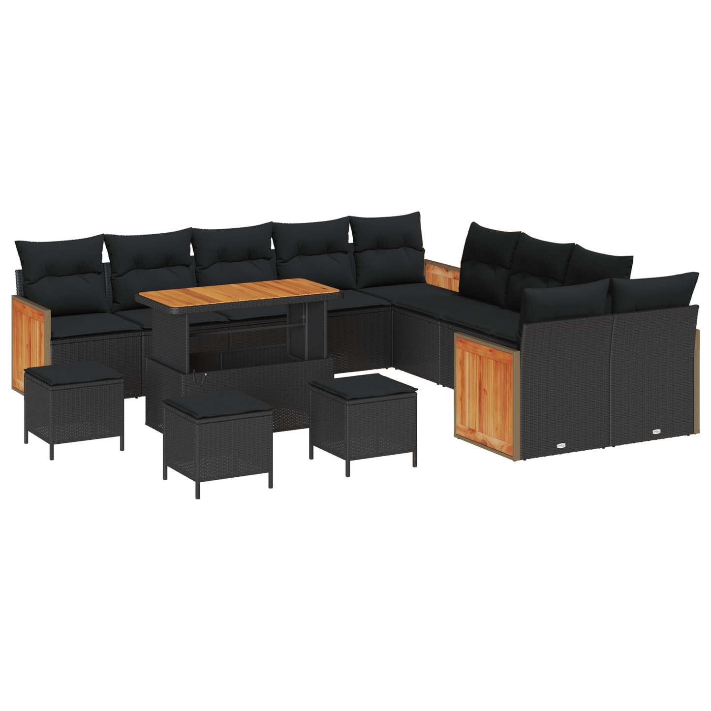 14-delige Tuinsofa Set met Kussens Zwart Poly Rattan Acacia