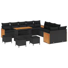 14-delige Tuinsofa Set met Kussens Zwart Poly Rattan Acacia