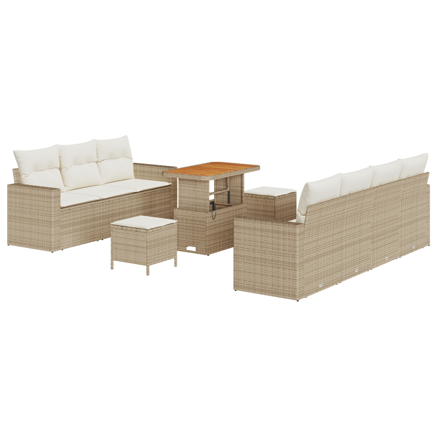 10-delige Tuinbankenset met kussens poly rattan acacia beige