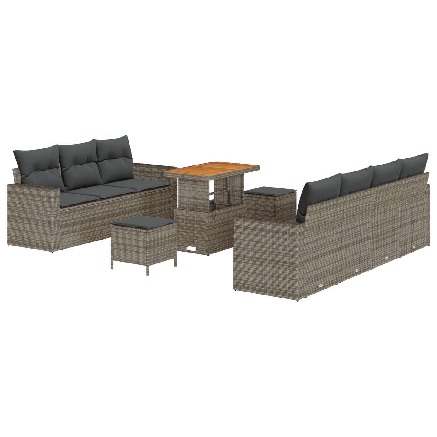 10-delige Tuinbankenset met kussens poly rattan acacia grijs