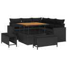 Tuinbankenset poly rattan 9-delig zwart met kussens