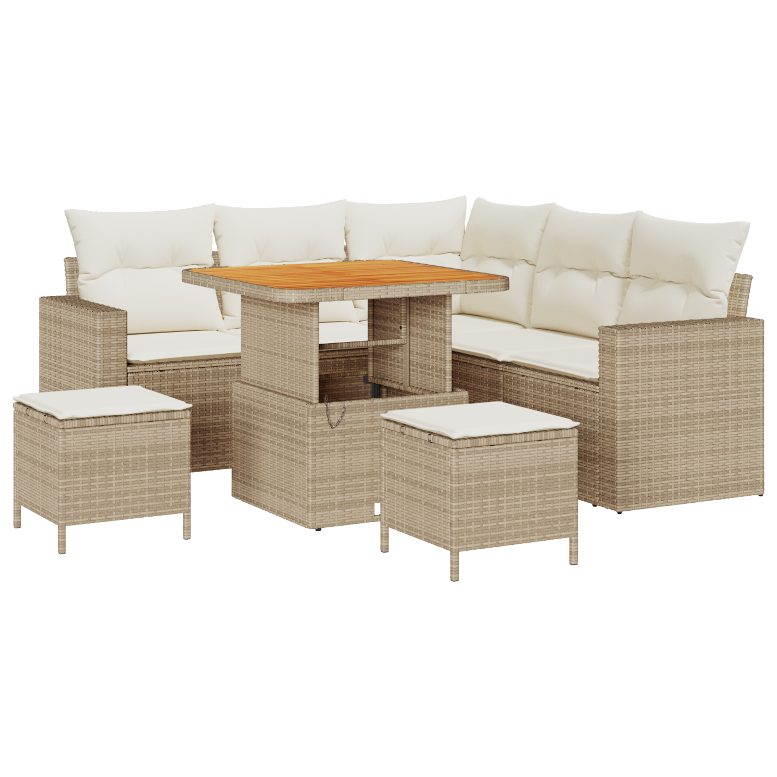 8-delige Tuinbankenset met kussens poly rattan acacia beige