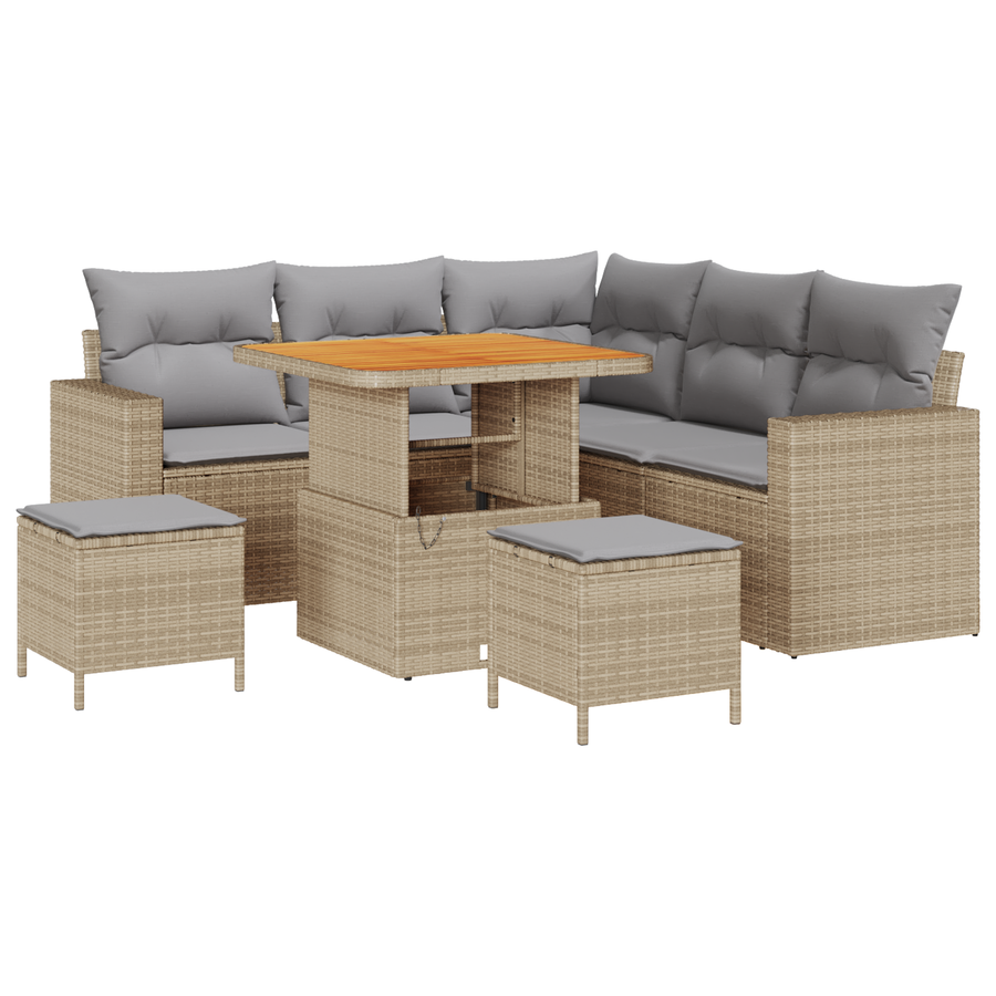8-delige Tuinbankenset met kussens poly rattan acacia beige