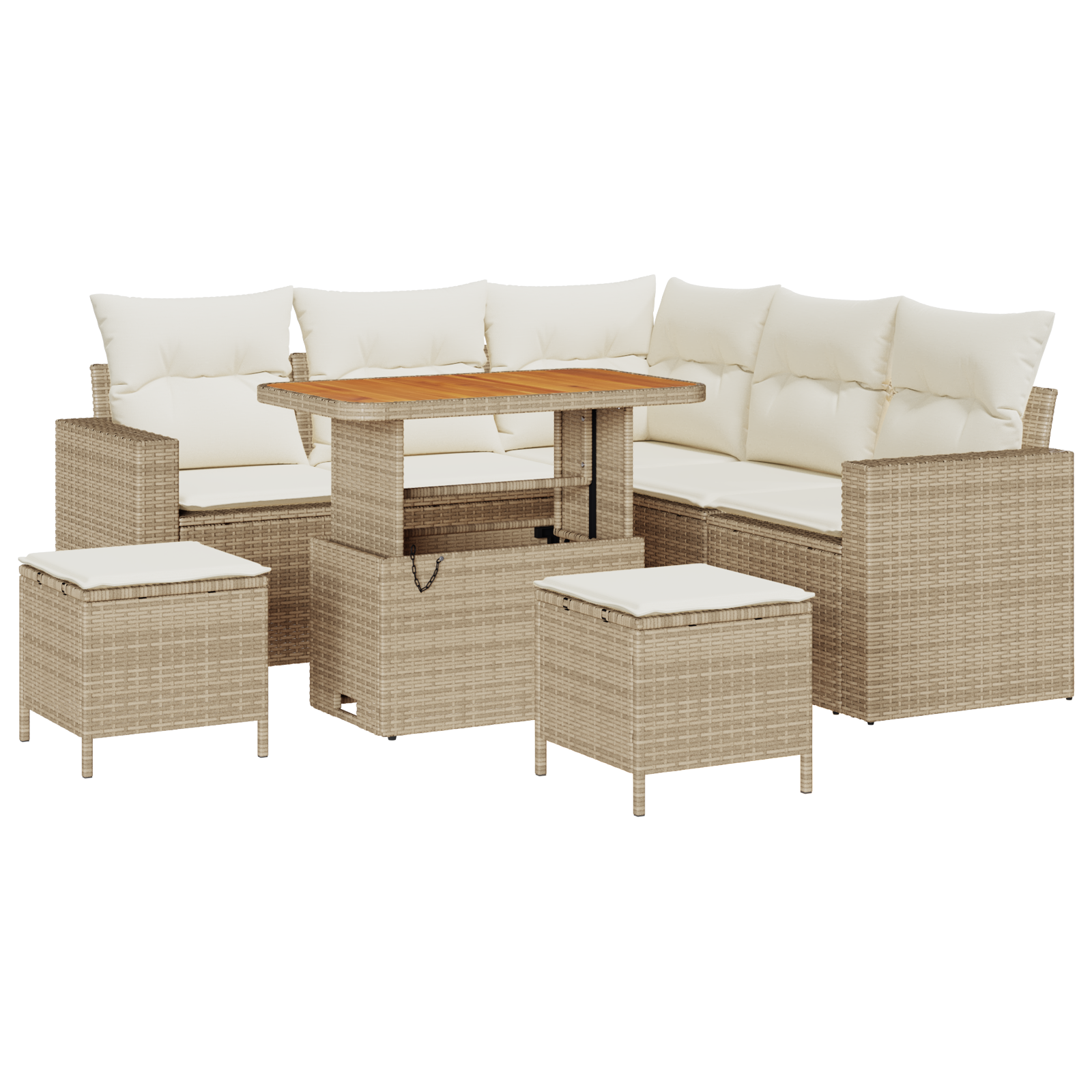 8-delige Tuinbankenset met kussens poly rattan acacia beige