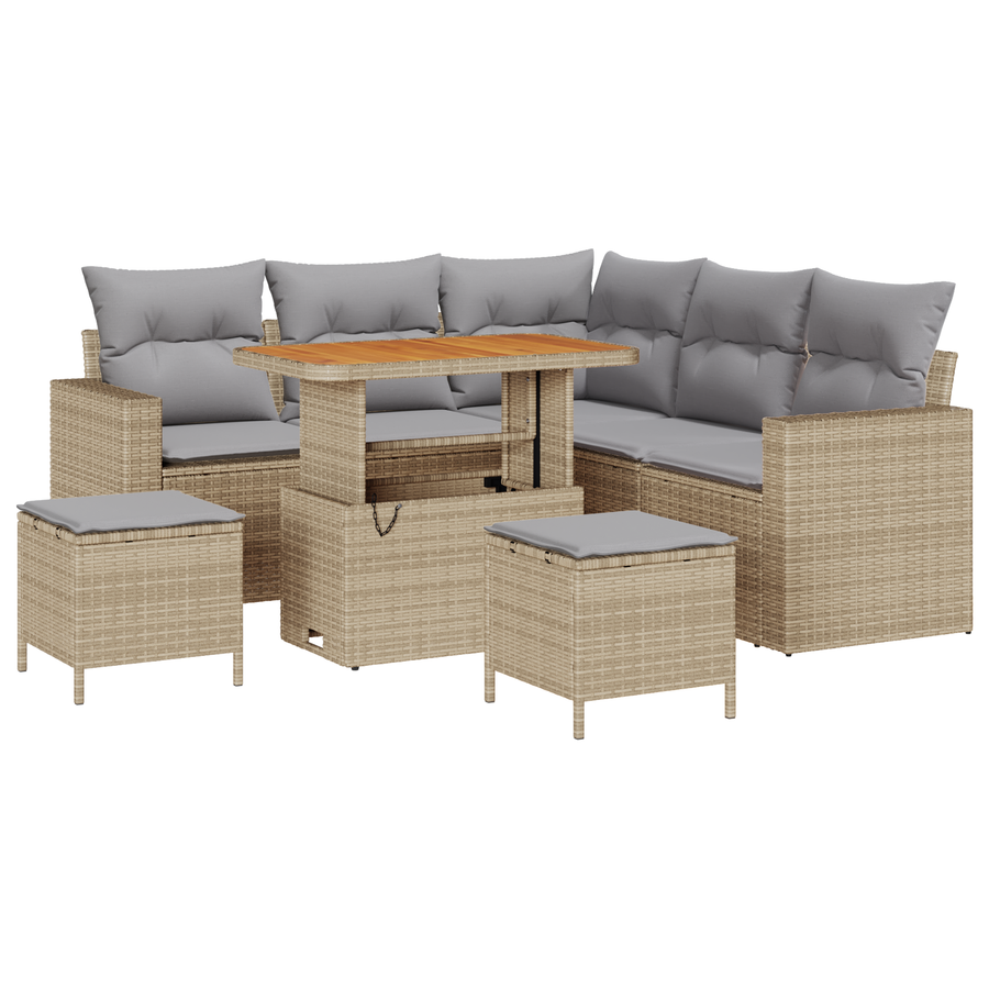 8-delige Tuinbankenset met kussens poly rattan acacia beige