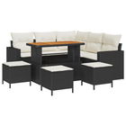 Tuinbankenset poly rattan 5 personen zwart met kussens