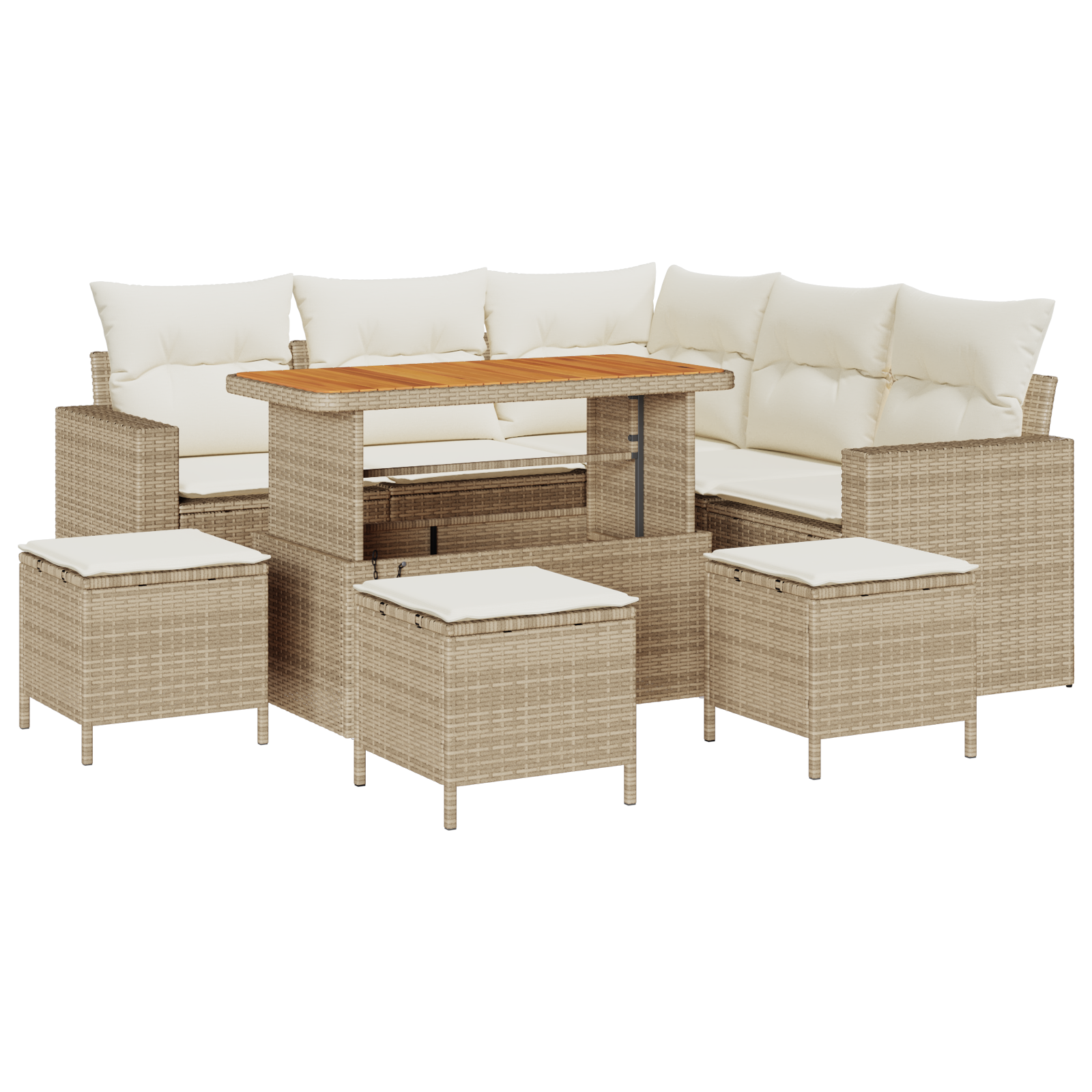 9-delige Tuinbankenset met kussens poly rattan acacia beige