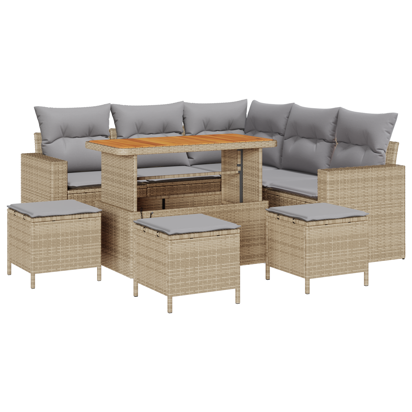 9-delige Tuinbankenset met kussens poly rattan acacia beige