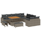 Tuinbankenset poly rattan acacia grijs 13-delig