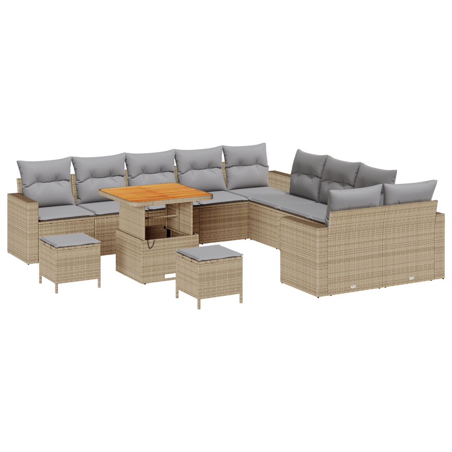 13-delige Tuinbankenset met kussens poly rattan acacia beige