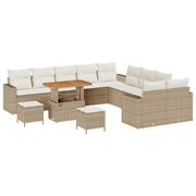 Tuinbankenset poly rattan acacia 13-delig beige