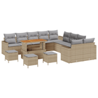 Tuinbankenset 14-delig poly rattan acacia beige