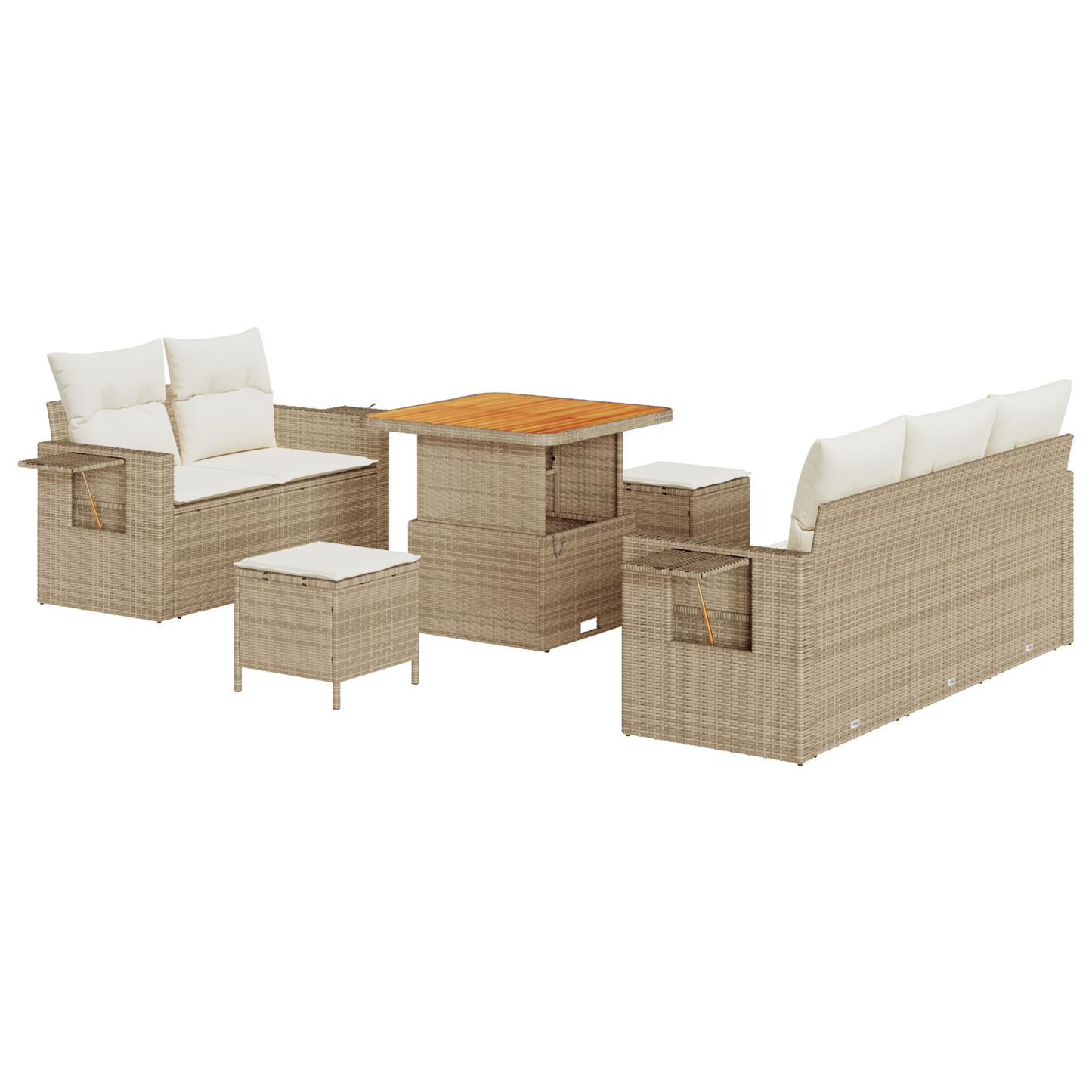 8-delige Tuinbankenset met kussens poly rattan acacia beige