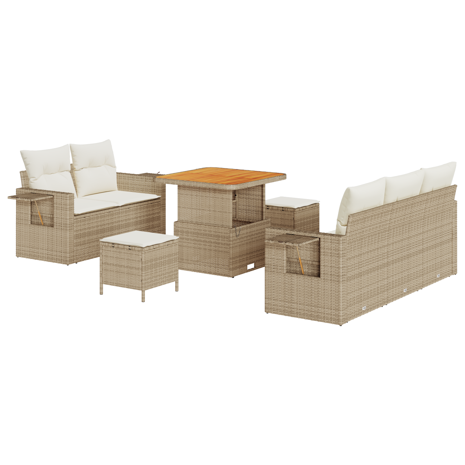 8-delige Tuinbankenset met kussens poly rattan acacia beige