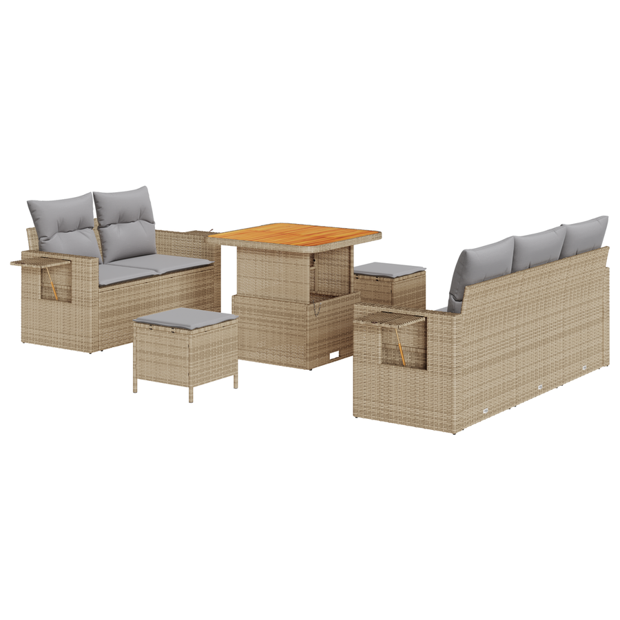 8-delige Tuinbankenset met kussens poly rattan acacia beige