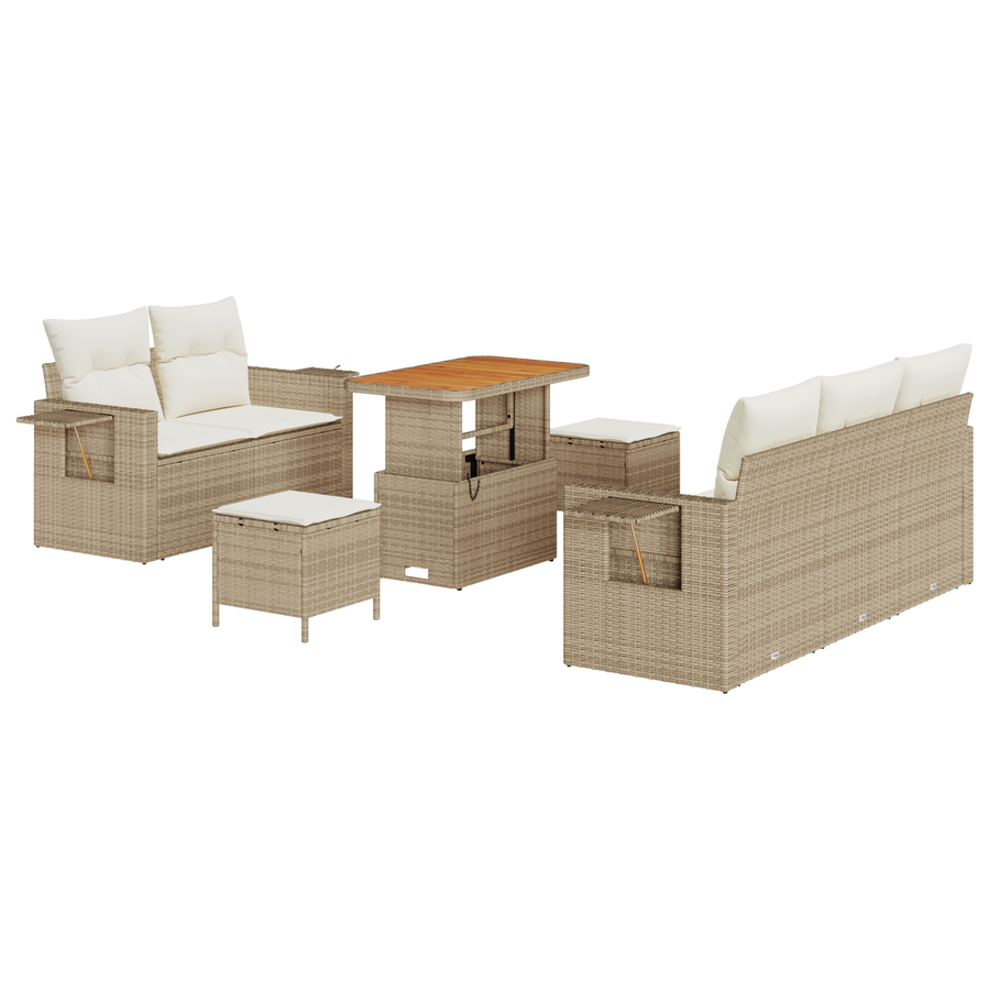 8-delige Tuinbankenset met kussens poly rattan acacia beige