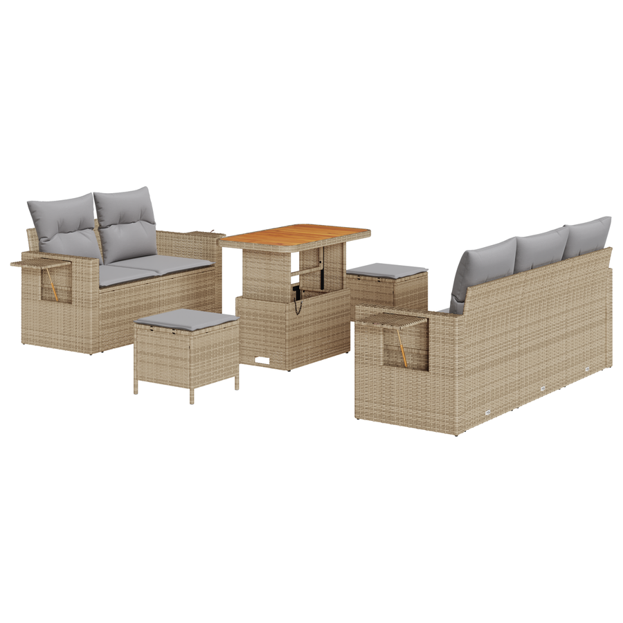 8-delige Tuinbankenset met kussens poly rattan acacia beige