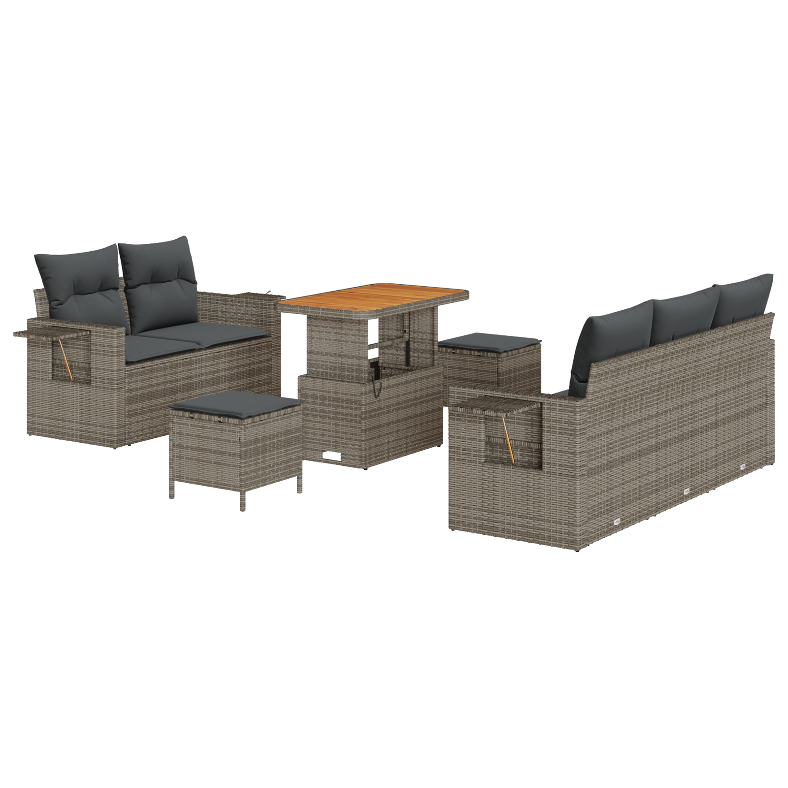 8-delige Tuinbankenset met kussens poly rattan acacia grijs